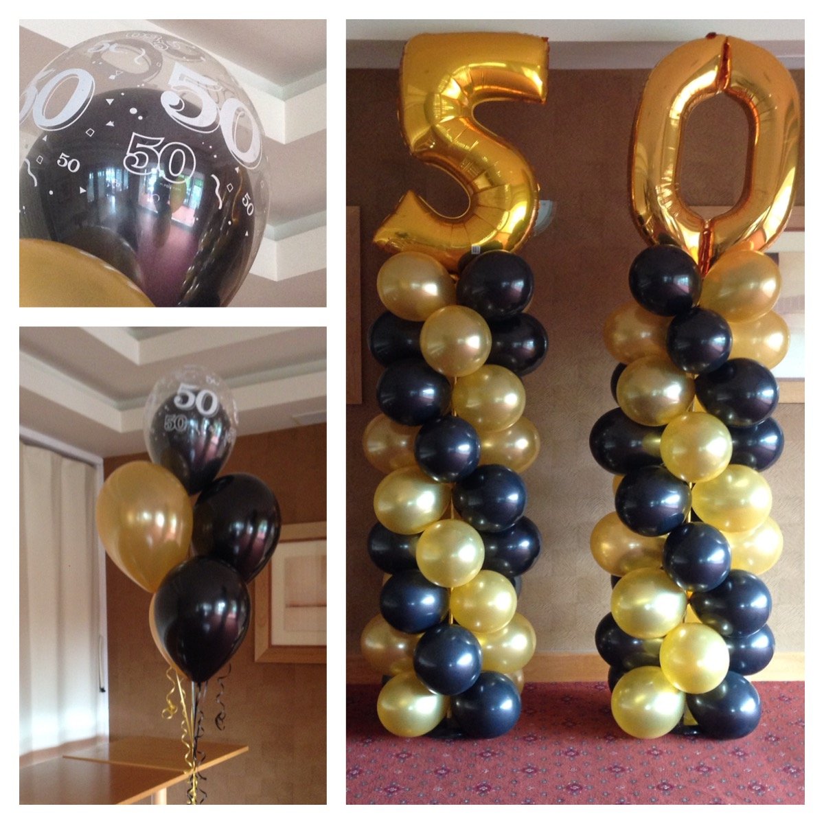 50th Birthday Balloon bunches and columns at Club Kingswood
