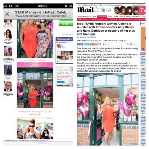 Gemma Collins Shop Opening in Brentwood, featured online on Reveal, OK Magazine, STAR Magazine, Mail Online