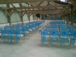 Turquoise chair sashes at Gaynes Park