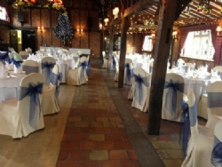 Navy organza chair sashes at Ye Olde Plough House